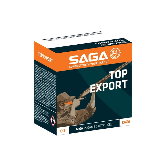 Imagen 0 de Caja de 25 cartuchos de caza marca SAGA, modelo TOP EXPORT, calibre 12/70, 34 gr, 6ª