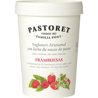 yogur con frambuesas artesano cremoso con leche de vacas de pasto sin gluten envase 500 g - Pastoret