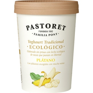 yogur con plátano azucarado con leche de vacas que pastan en libertad sin gluten ecológico envase 500 g - Pastoret