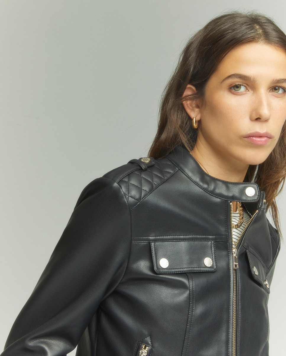 Blusão Biker com Fecho de Correr Preto-6