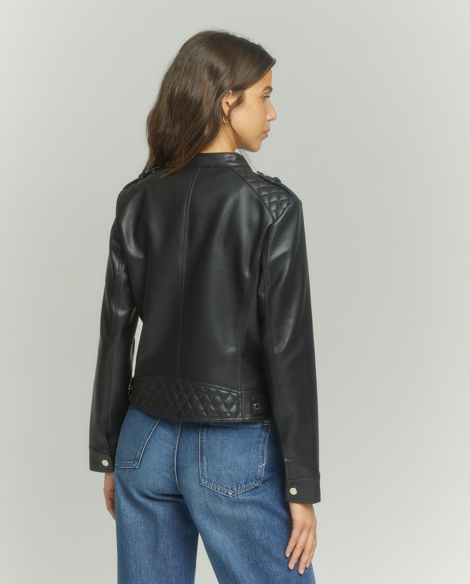 Blusão Biker com Fecho de Correr Preto-3