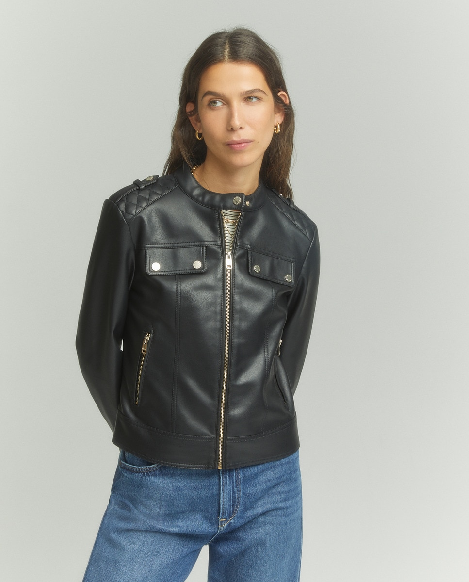 Blusão Biker com Fecho de Correr Preto-2