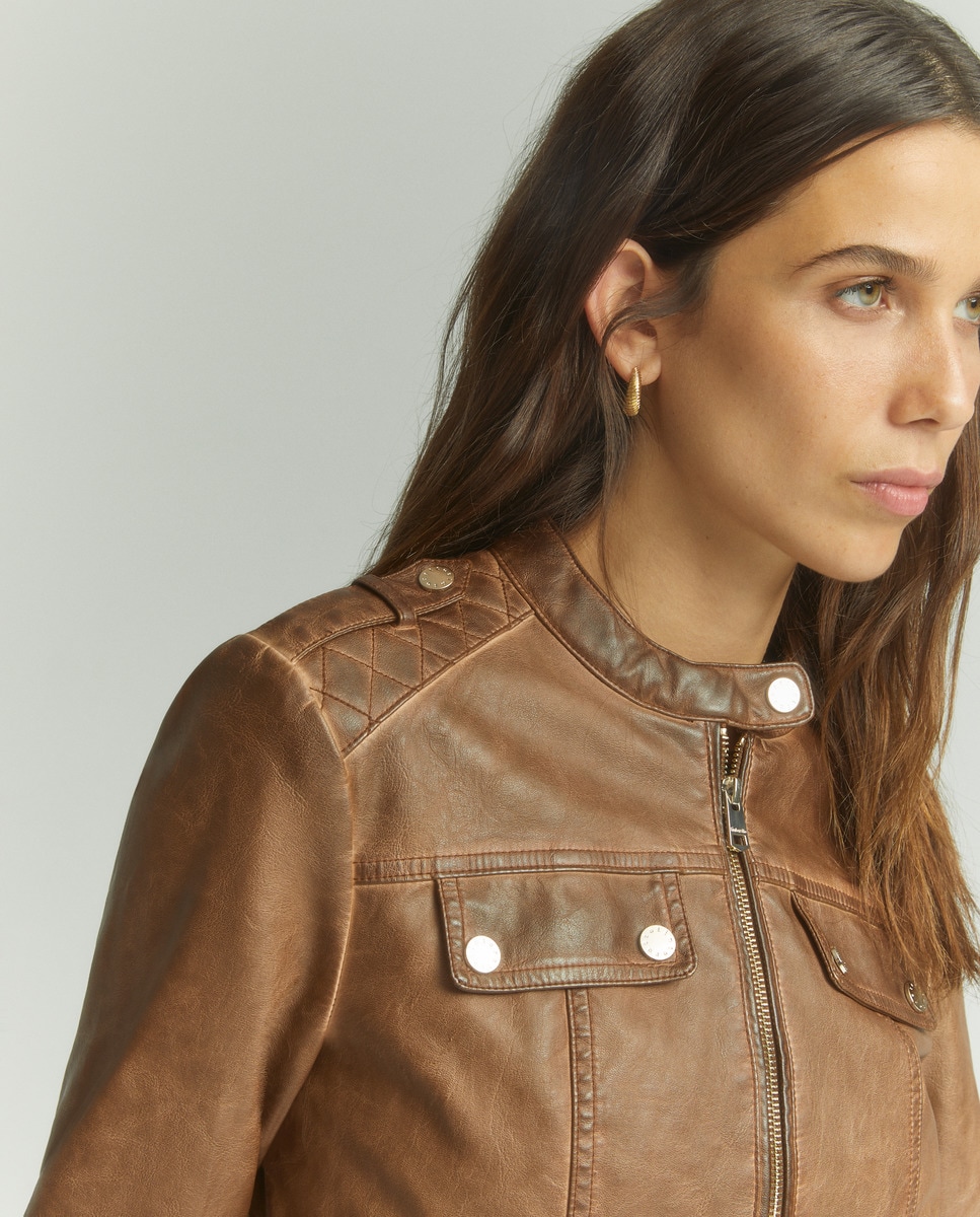 Color Camel Cazadora Polipiel Camel Mujer Cazadora Polipiel Beige
