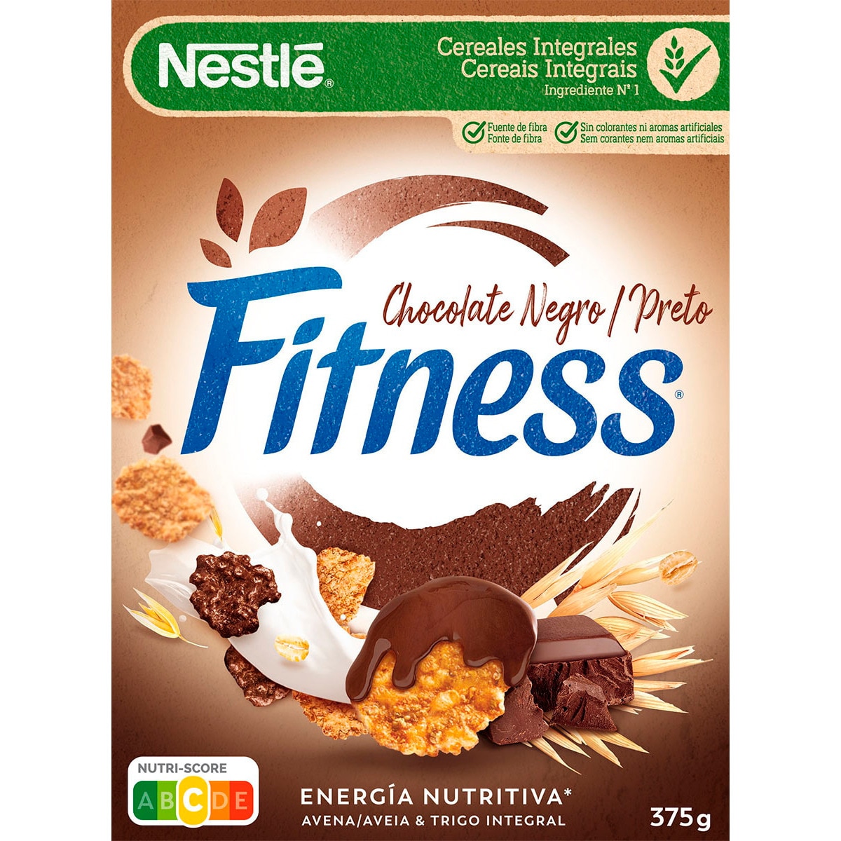 Cereais com Aveia Integral e Chocolate Preto embalagem 375 g