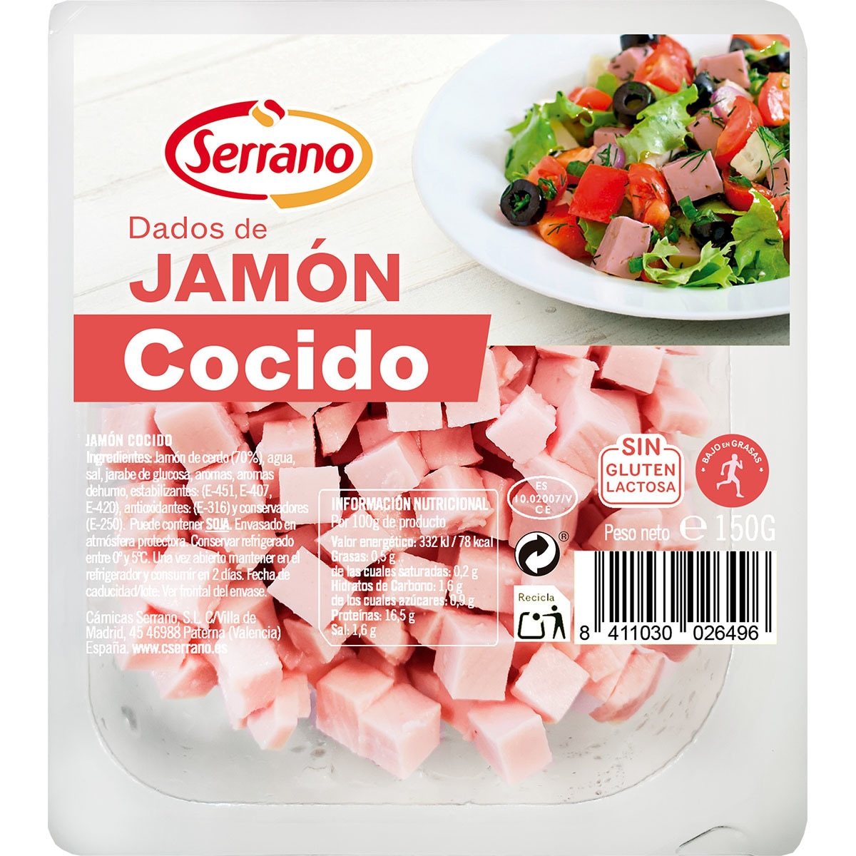 jamón cocido en dados sin gluten sin lactosa envase 150 g