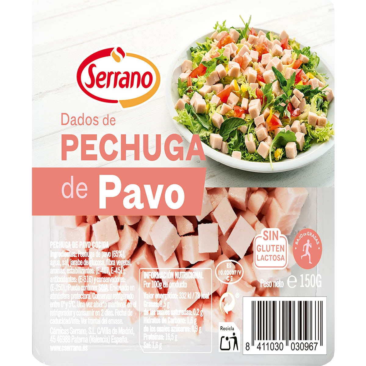 pechuga de pavo en dados sin gluten sin lactosa envase 150 g