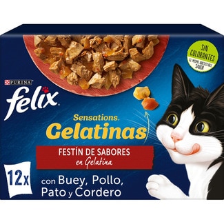 Sensations comida húmeda para gatos con una selección de carnes en gelatinas 12 sobres 85 g - Felix