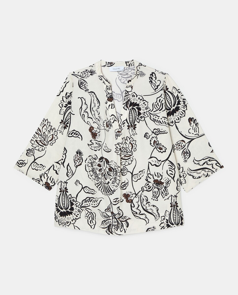Chemisier fleurs avec col en V