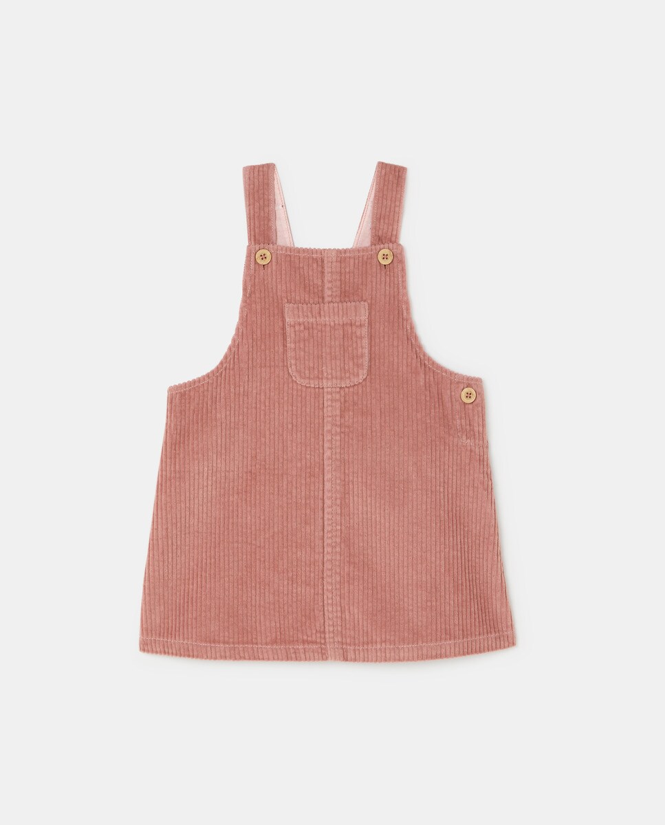 Robe salopette côtelé uni à bretelles et boutons