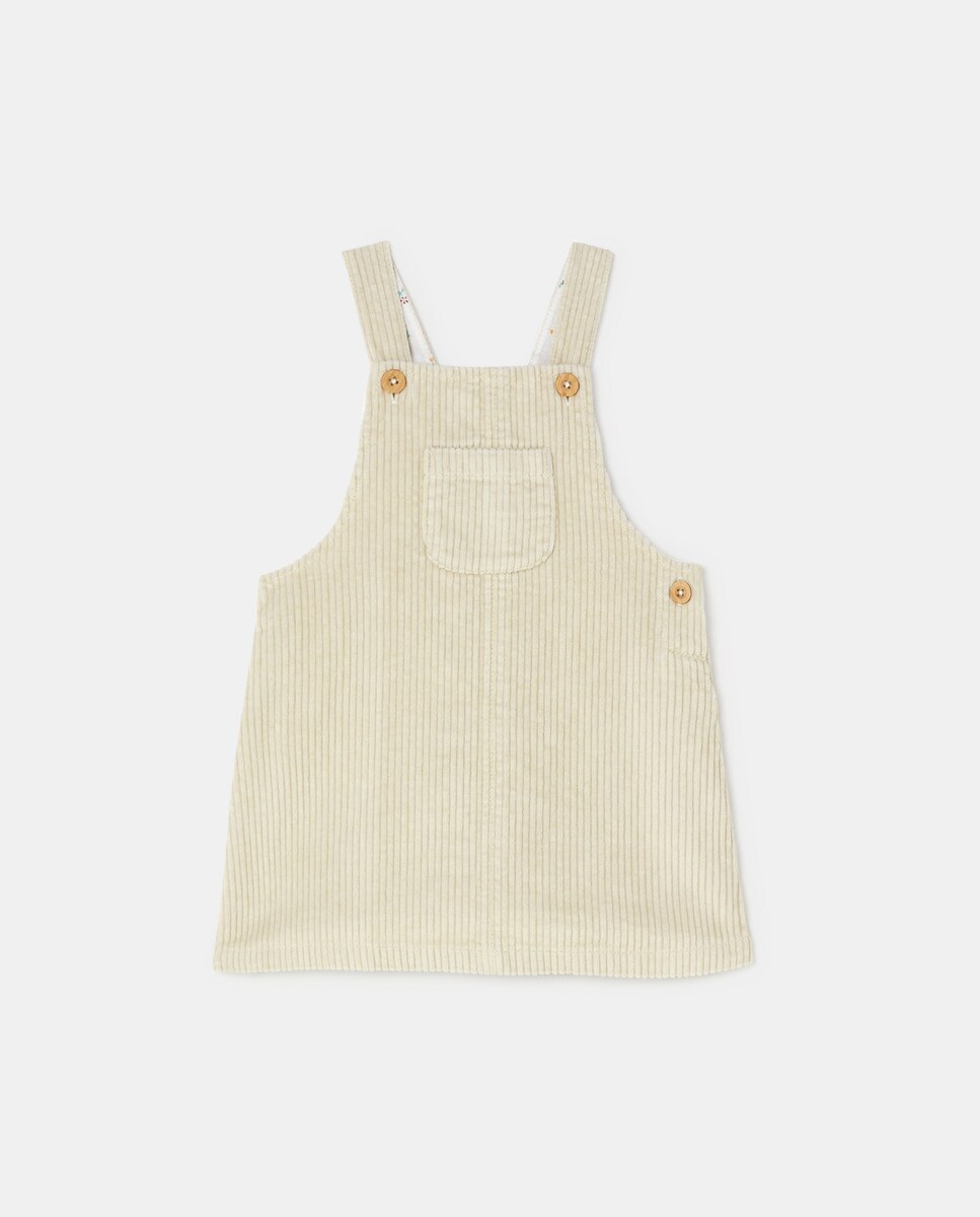 Robe salopette côtelé uni à bretelles et boutons