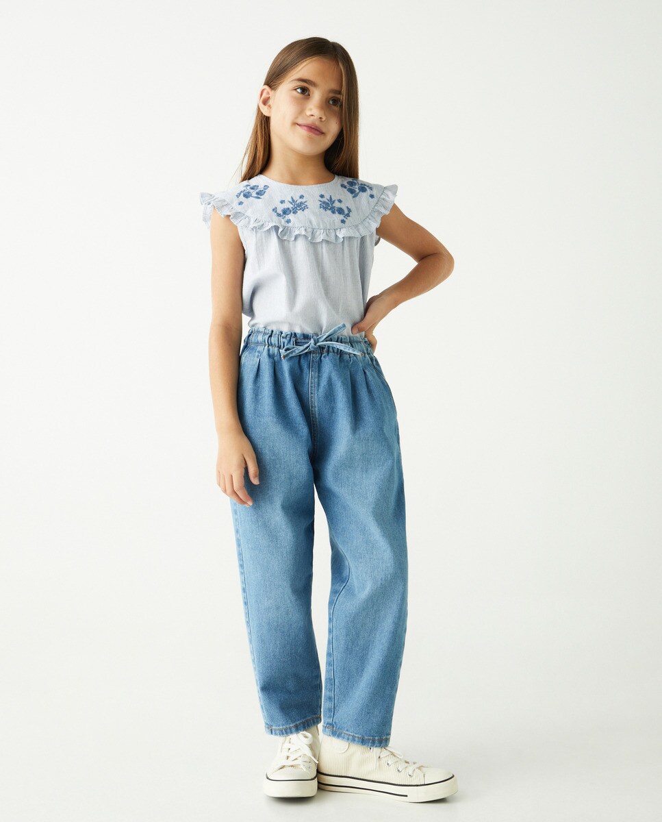 Pantalon denim paperbag