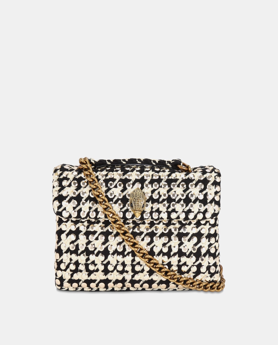 Sac porté épaule moyen Kensington en tissu pieddepoule