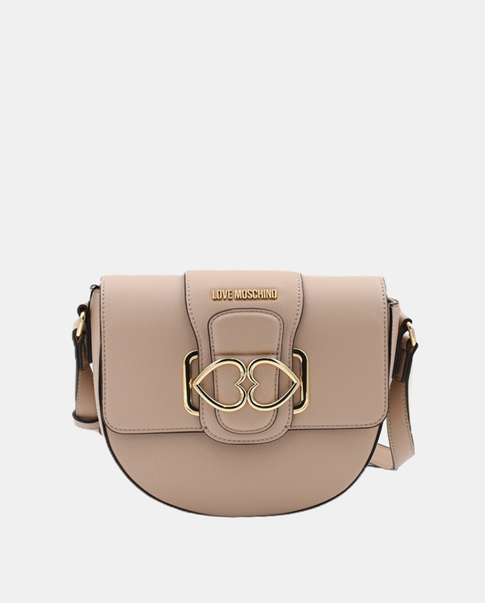 Petit sac à bandoulière en croissant de lune nude à rabat