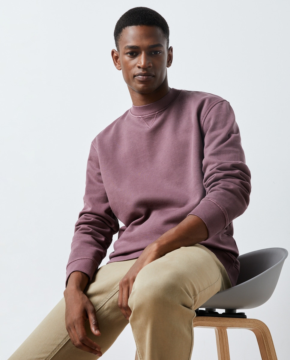 Sweat col rond uni bci garment dye