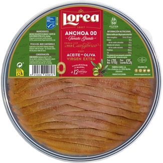 anchoas "00" con aceite de oliva virgen extra tarrina 125 g neto escurrido - Lorea