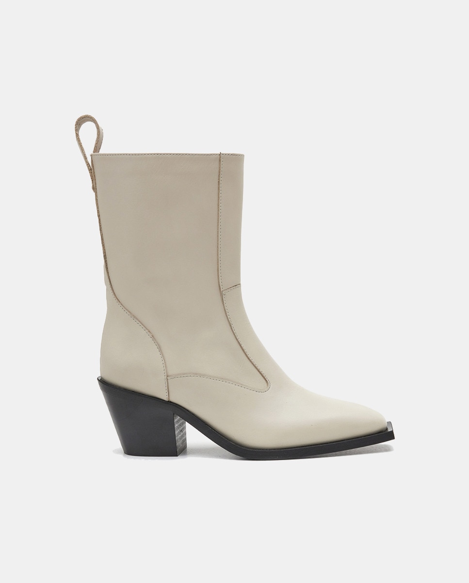 Botas Tipo Cowboy em Pele com Biqueira Quadrada e Salto de Bloco Branco-1