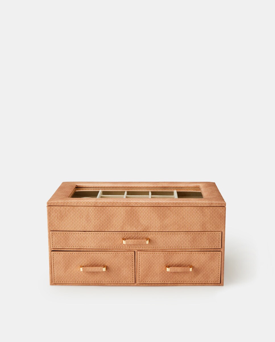 Grand coffret à bijoux tressé avec fenêtre sur le dessus