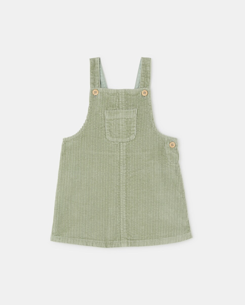 Robe salopette côtelé uni à bretelles et boutons