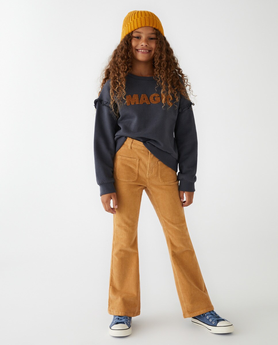 Pantalon flare côtelé fin