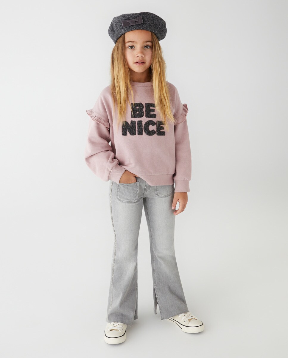 Pantalon denim fantaisie flare