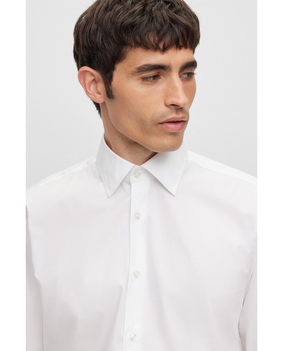 Camisa Regular Fit Fácil de Engomar em Popelina de Algodão Branco-3