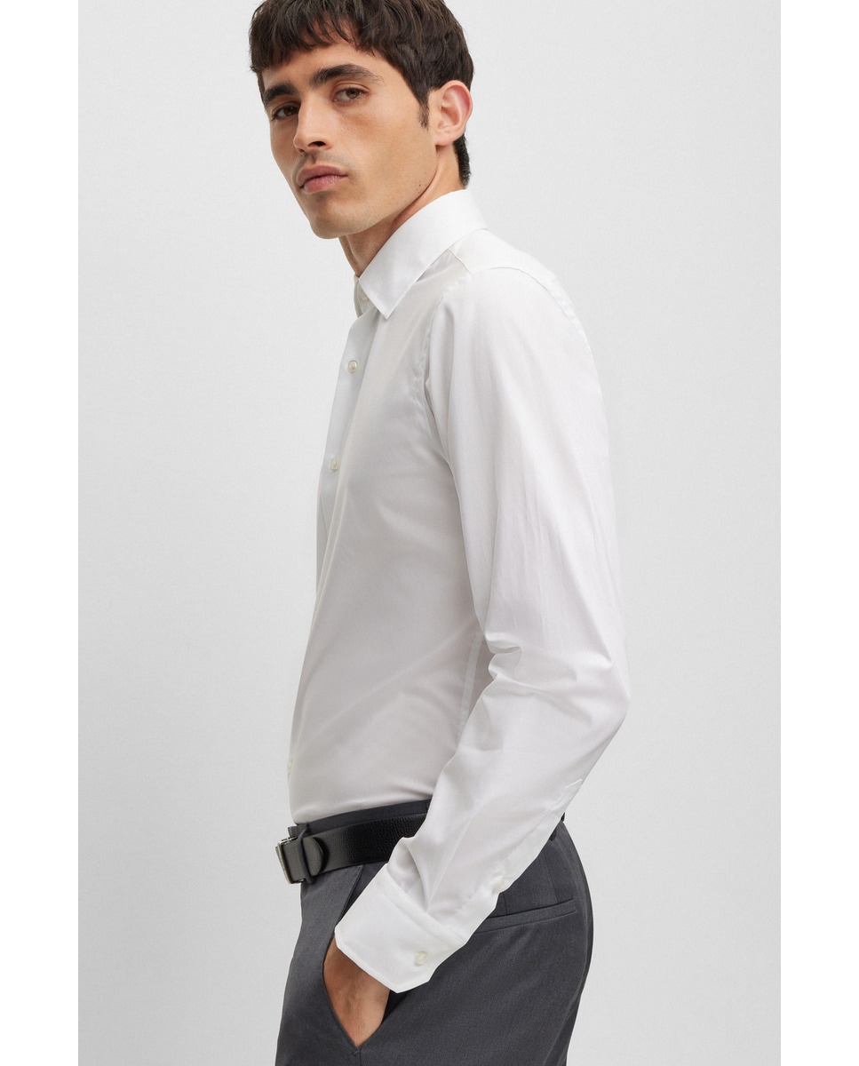 Camisa Regular Fit Fácil de Engomar em Popelina de Algodão Branco-4