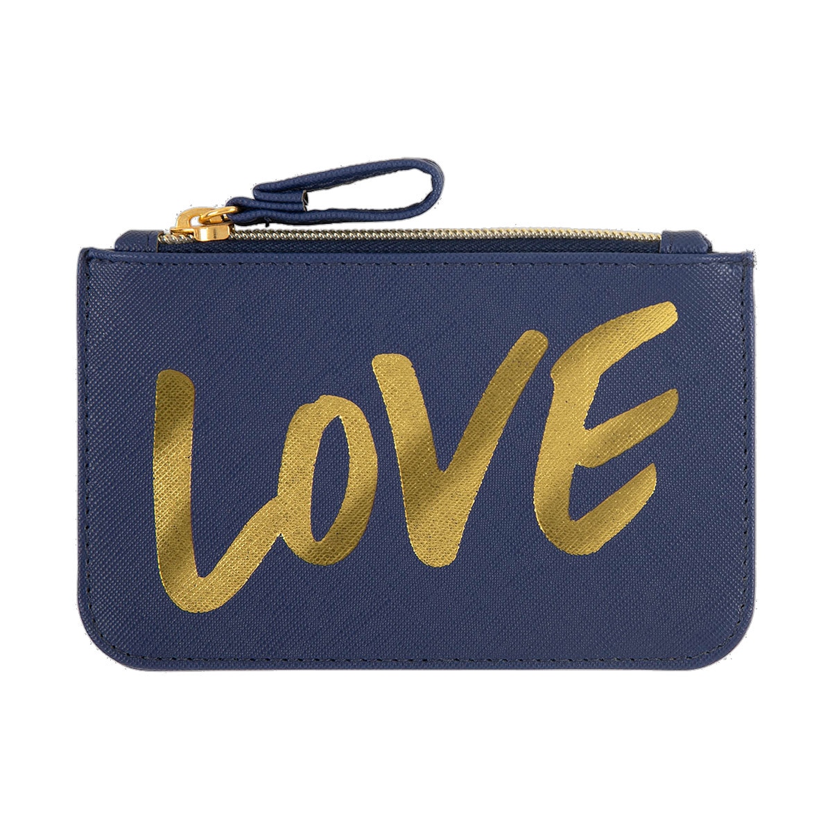 Estojo Simples Pequeno com Fecho de Correr Love - Azul-marinho Azul / Dourado-1