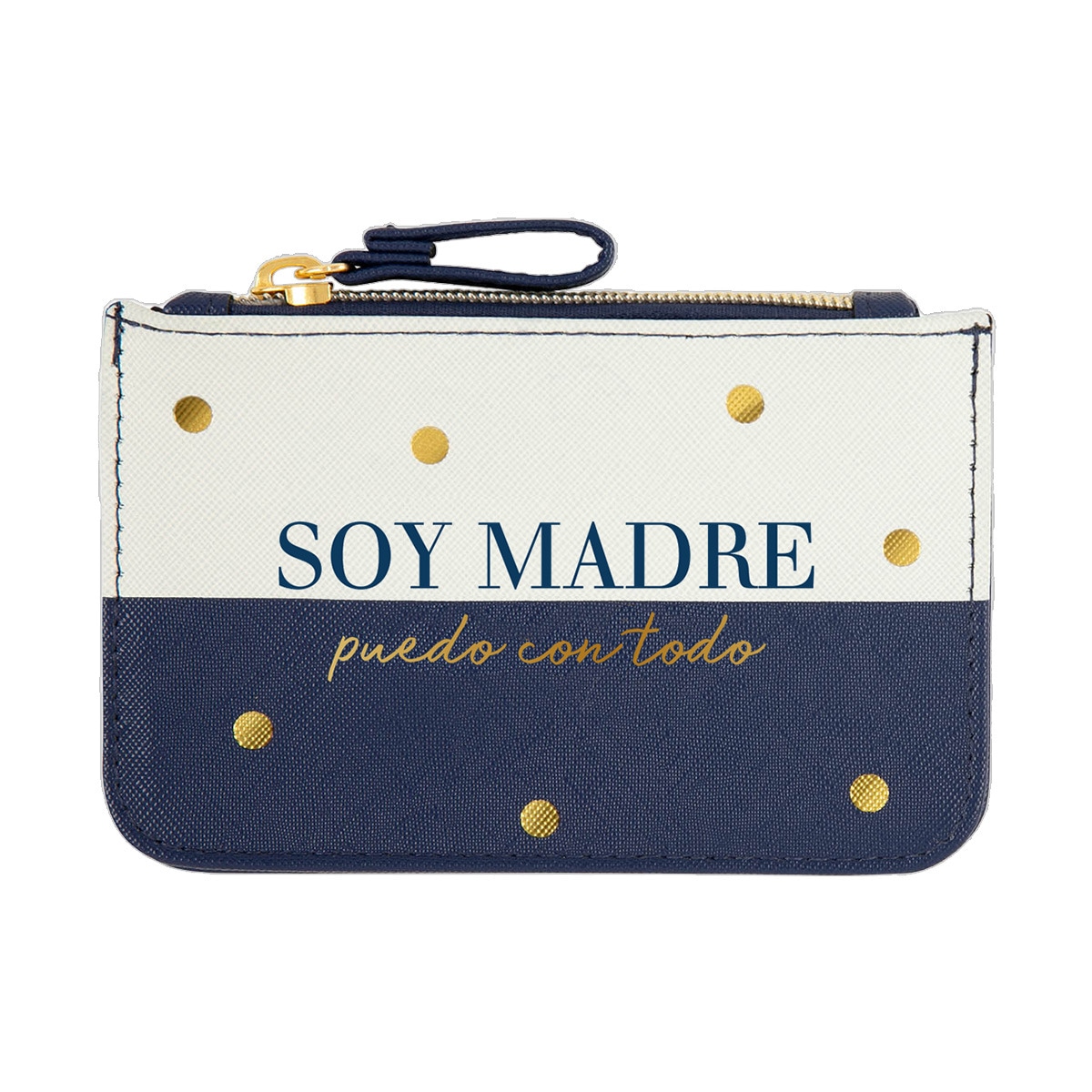 Portatodo pequeño con cremallera Soy Madre Draeger blanco y azul marino Azul marino / Blanco-1