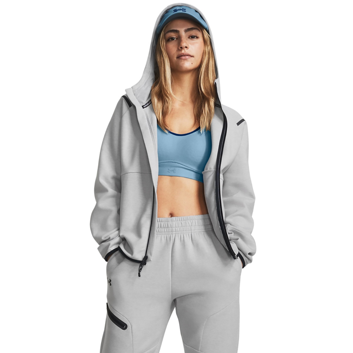 Sweatshirt de Mulher Unstoppable Flece FZ Cinzento-6