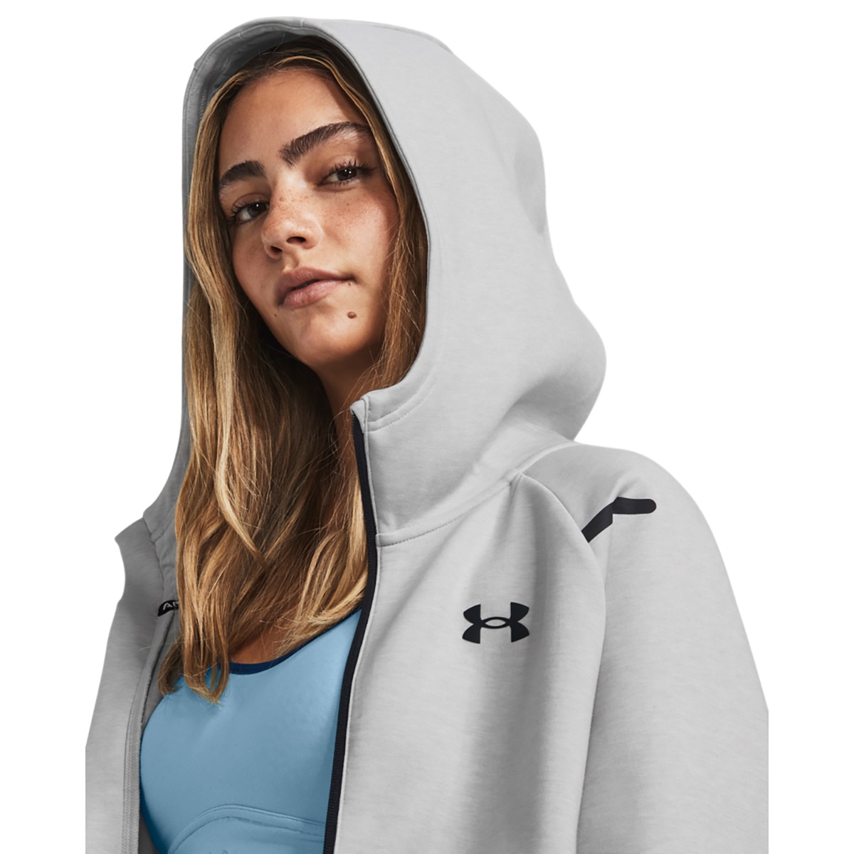 Sweatshirt de Mulher Unstoppable Flece FZ Cinzento-4