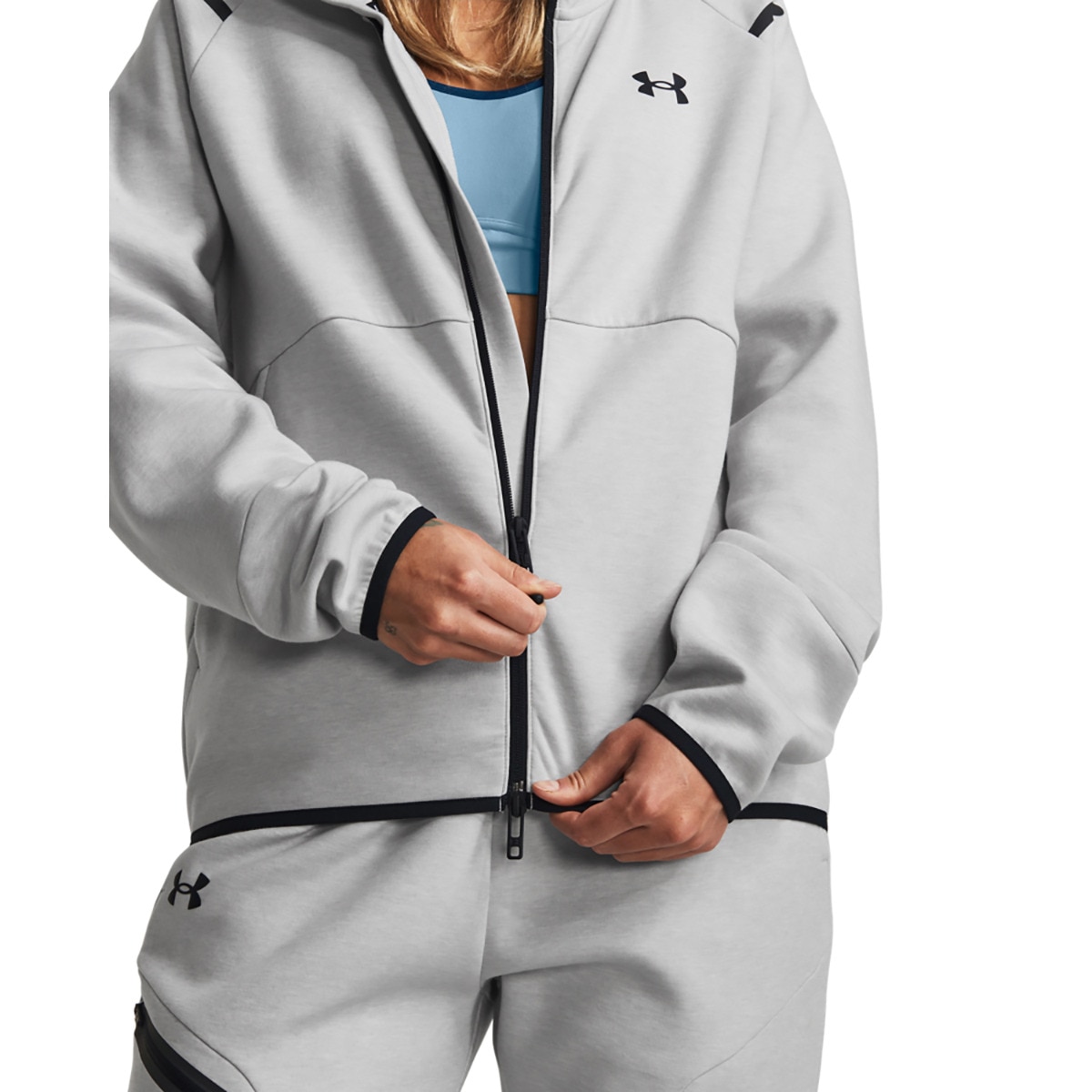 Sweatshirt de Mulher Unstoppable Flece FZ Cinzento-3