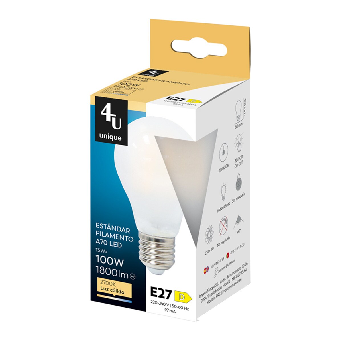 Lâmpada LED Filamentos Opal Standard E27 13 W 1800 lm 2700 K 450210A 2