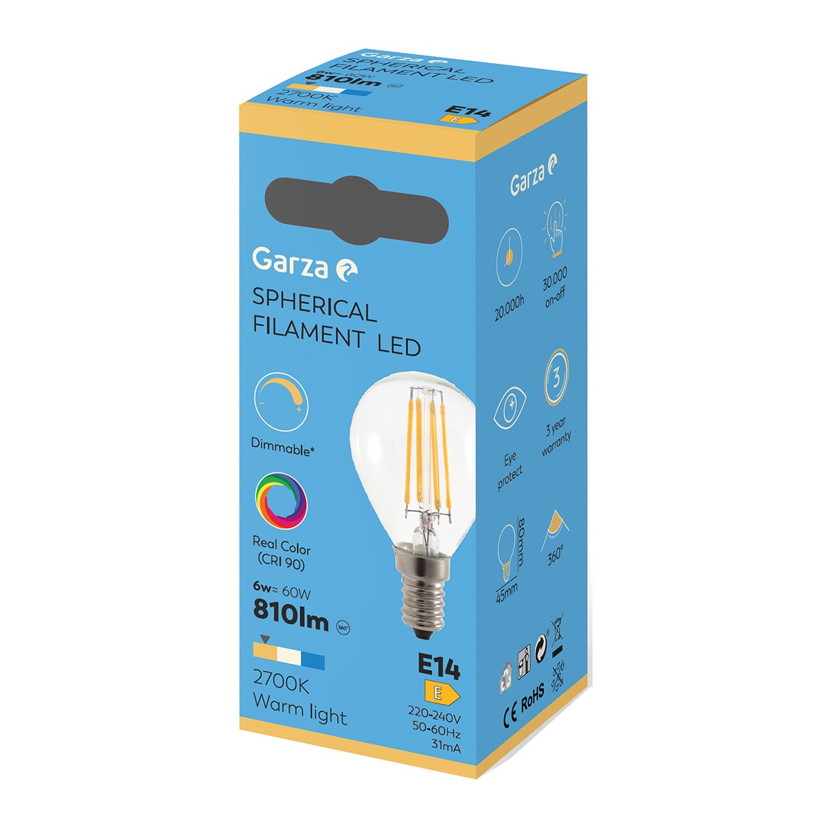Bombilla LED Dimable Esférica E14 6 W 810 lm 2700 K 461111A Garza 3