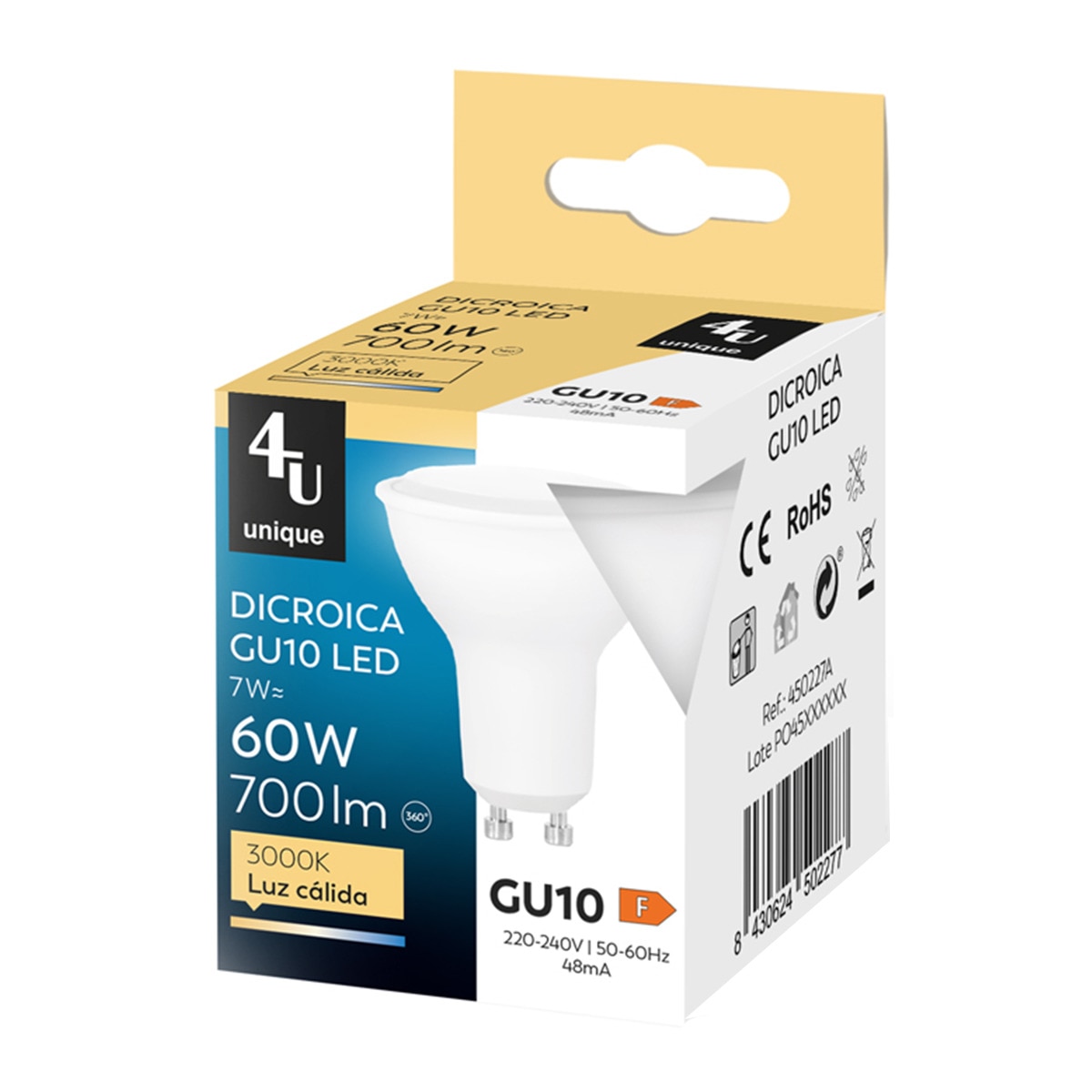 Bombilla LED GU10 cálida 7 W 700 lm 3000 K 450227A 4UNIQUE 2