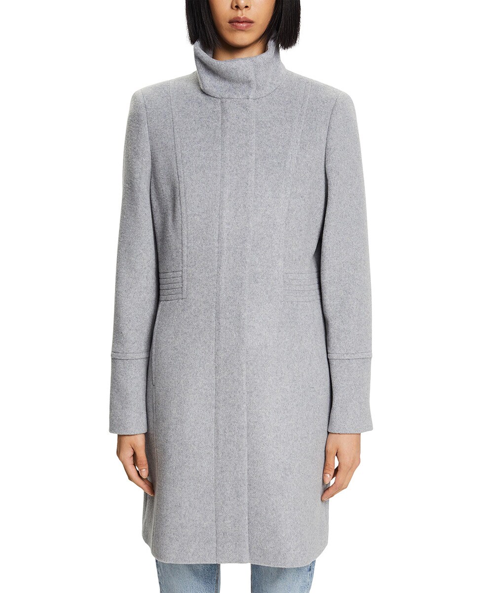 Manteau long en drap à col cheminée