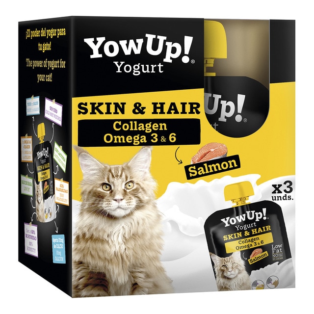 Imagen 0 de Yogur sin lactosa para gatos adultos Yow Up pelo y piel salmón 3 x 85 g