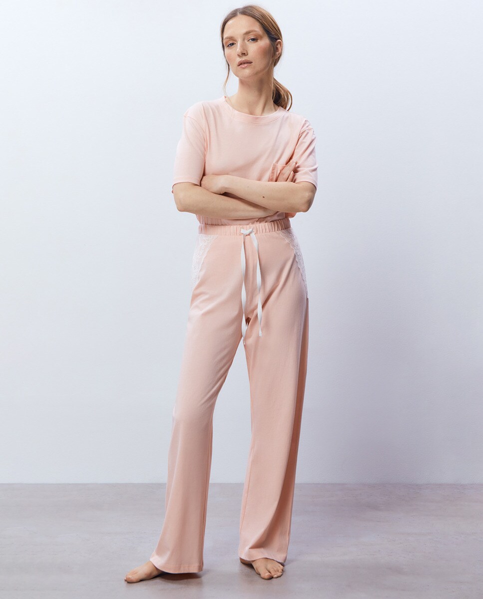 Pantalon uni dentelle