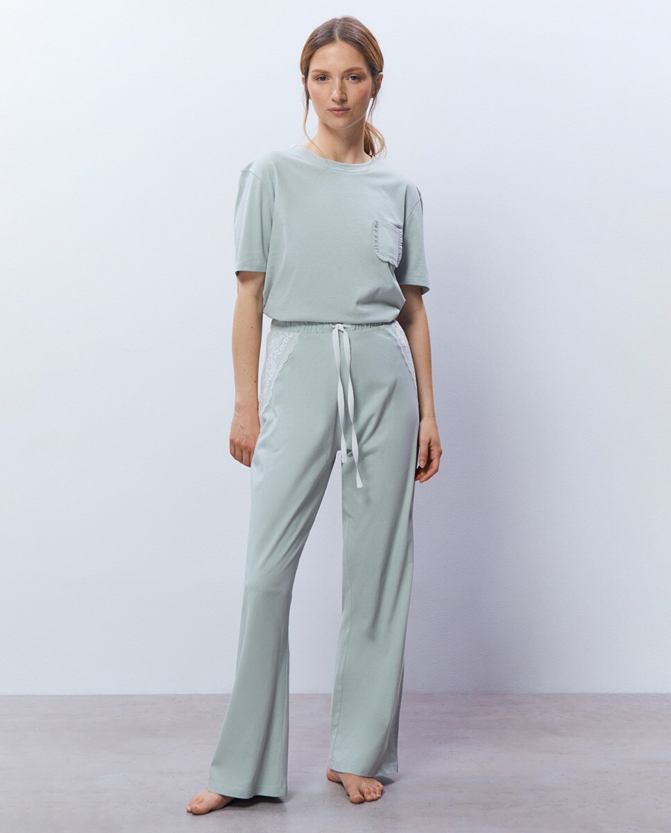 Pantalon uni dentelle