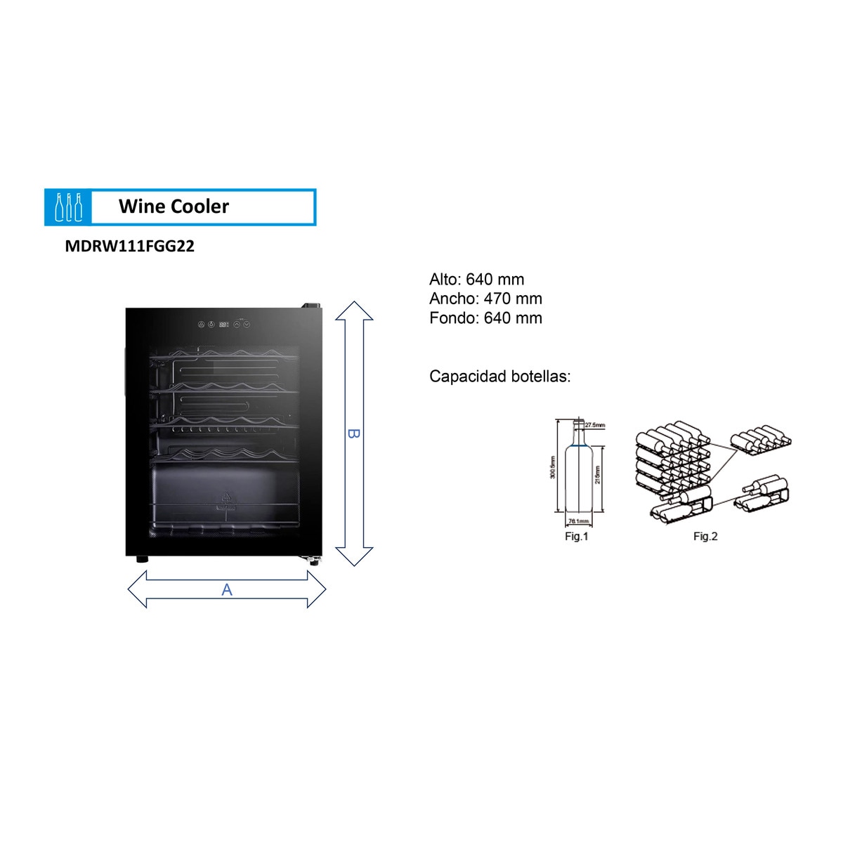 Garrafeira Midea MDRW111FGG22 e Capacidade de 24 Garrafas Standard - Preto Preto-2