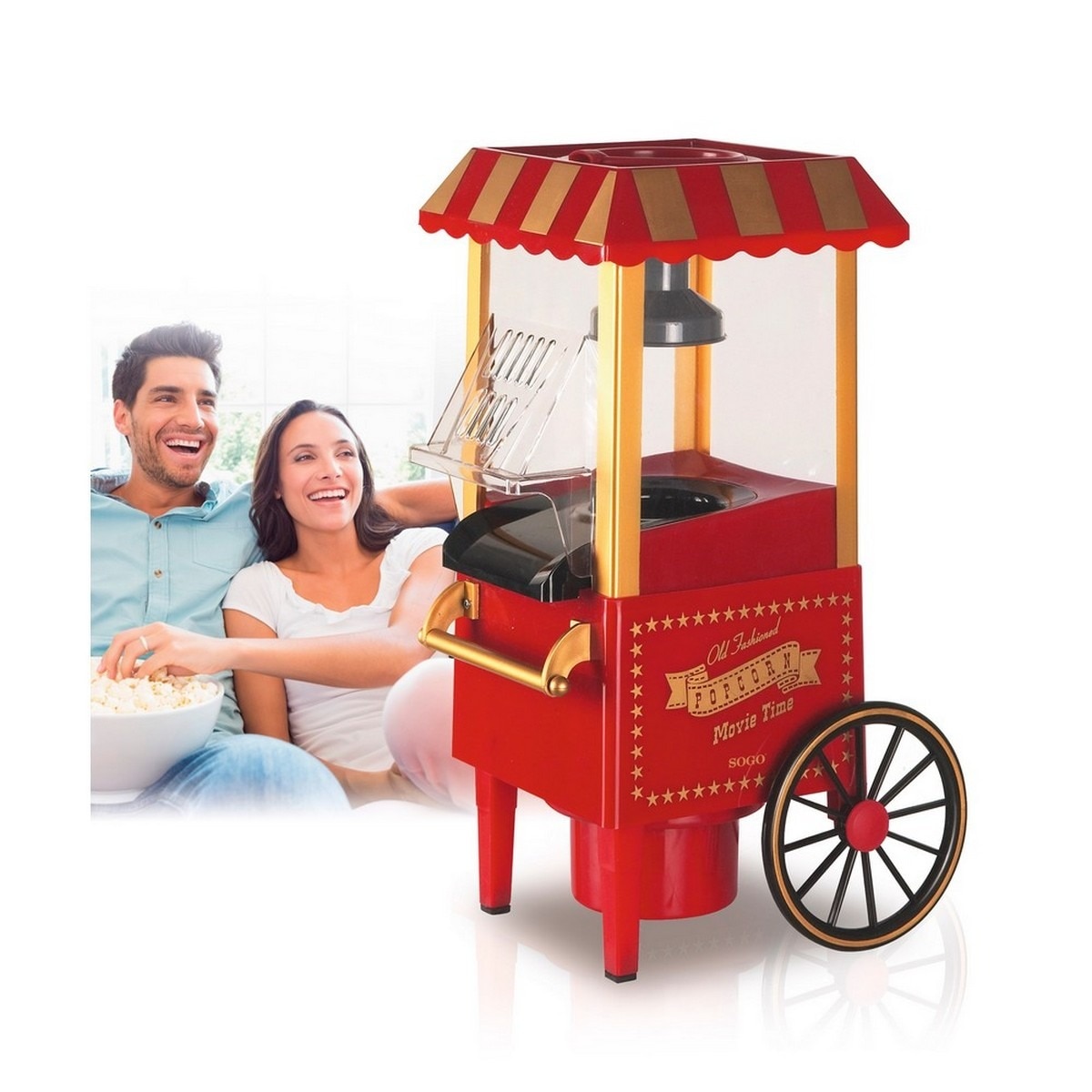 Máquina de Pipocas Sogo PAL-SS-11330 Estilo Antigo de 1200 W - Vermelho Vermelho-4