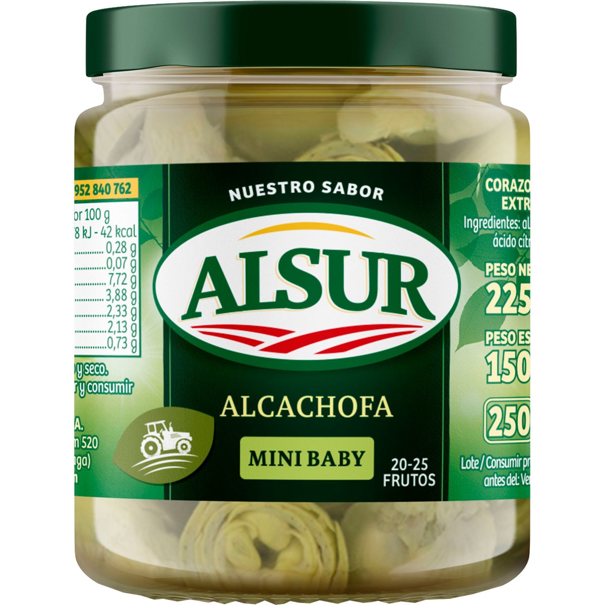 corazones de alcachofa mini baby 20-25 piezas frasco 150 g neto escurrido