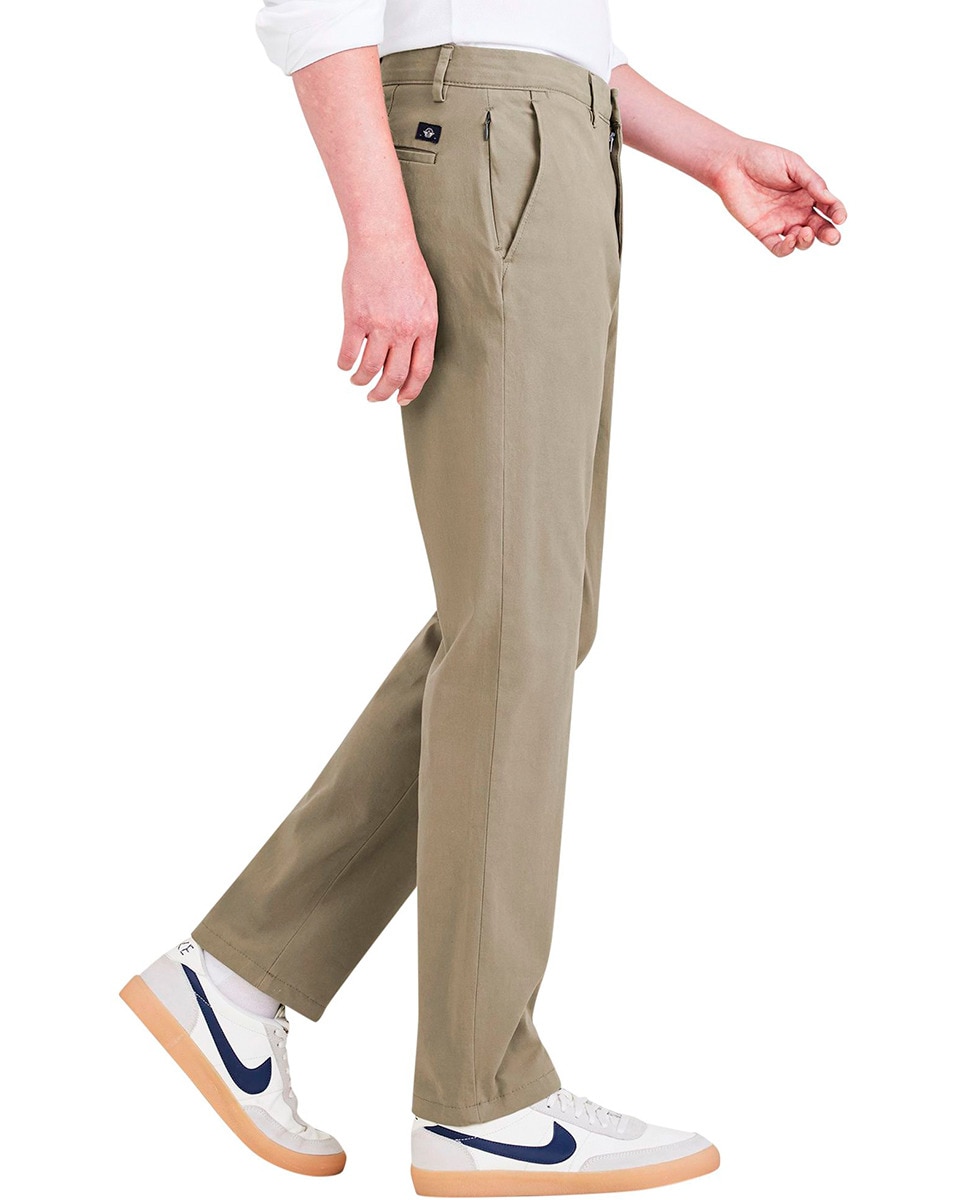 Calças Chino Elásticas Verde-militar-4