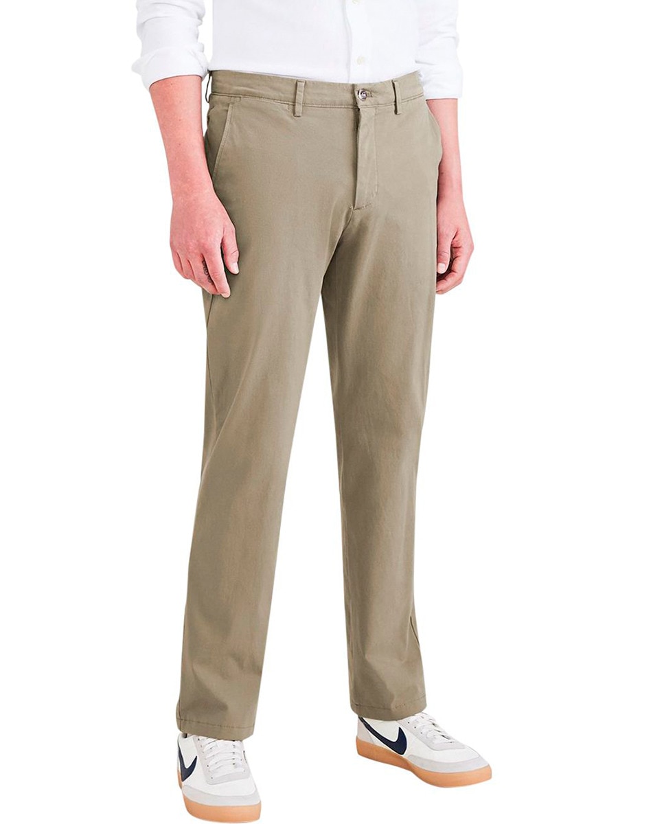 Calças Chino Elásticas Verde-militar-2