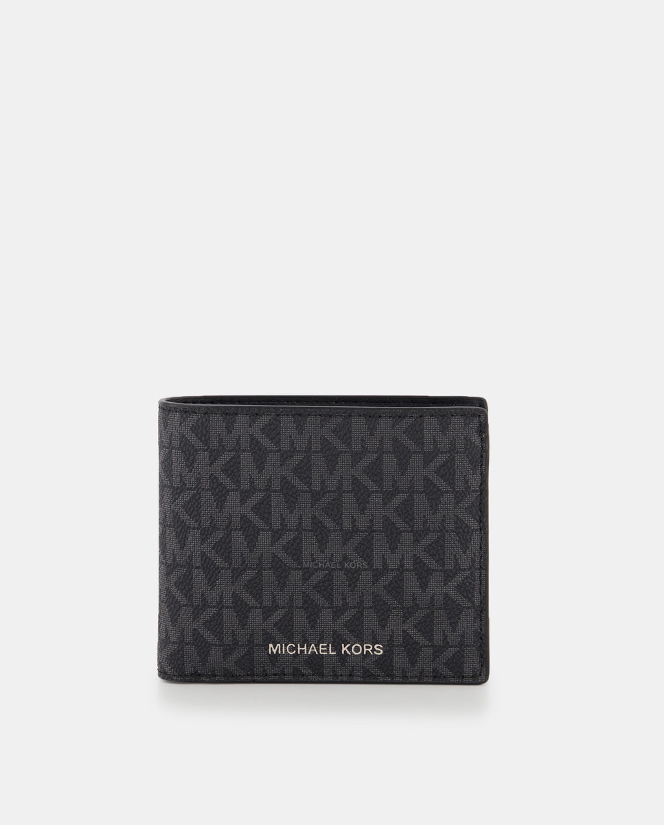 Carteira Greyson com Logótipos, Bolso para Moedas e em Pele Preto-1