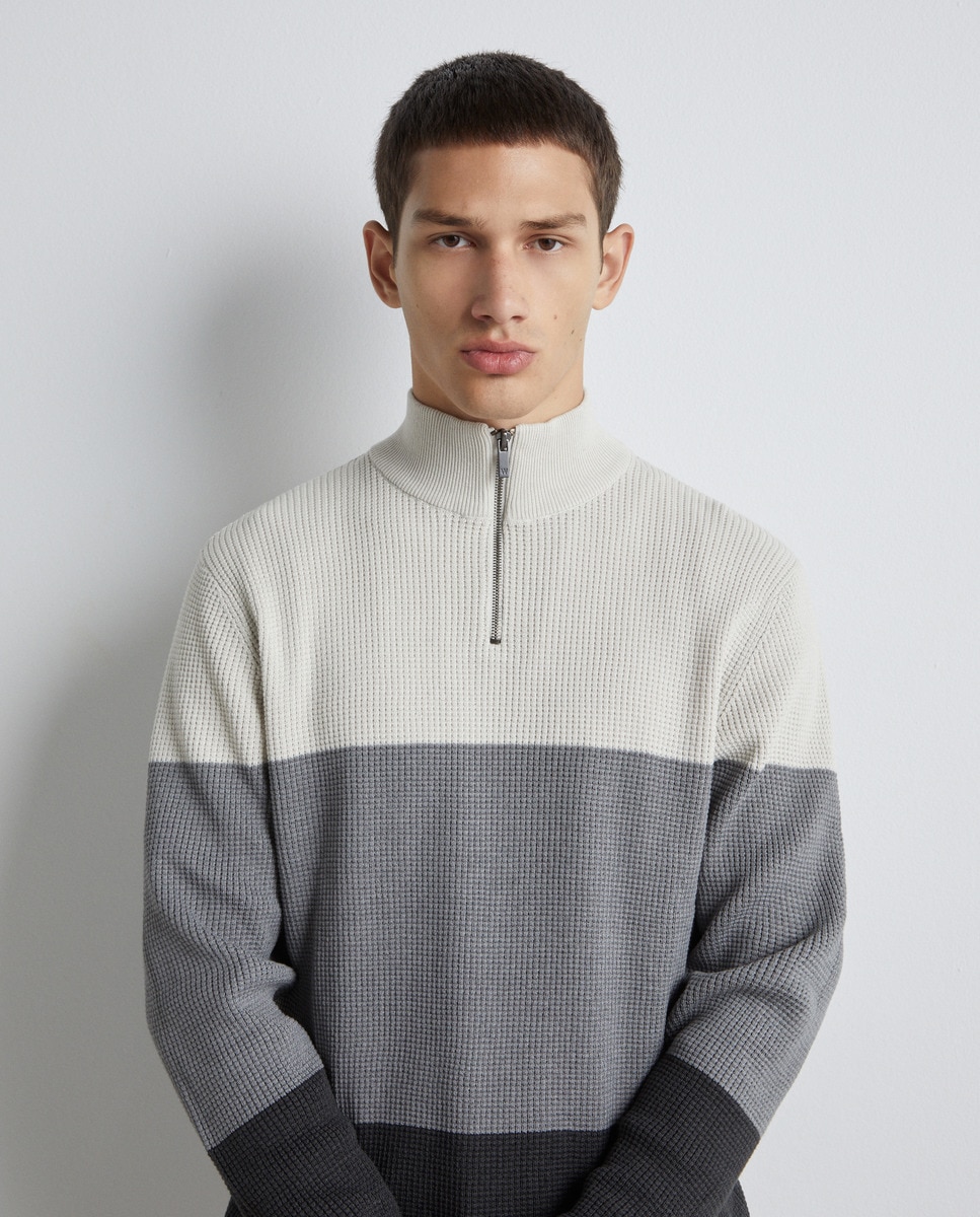 Pull col zippé tricolore