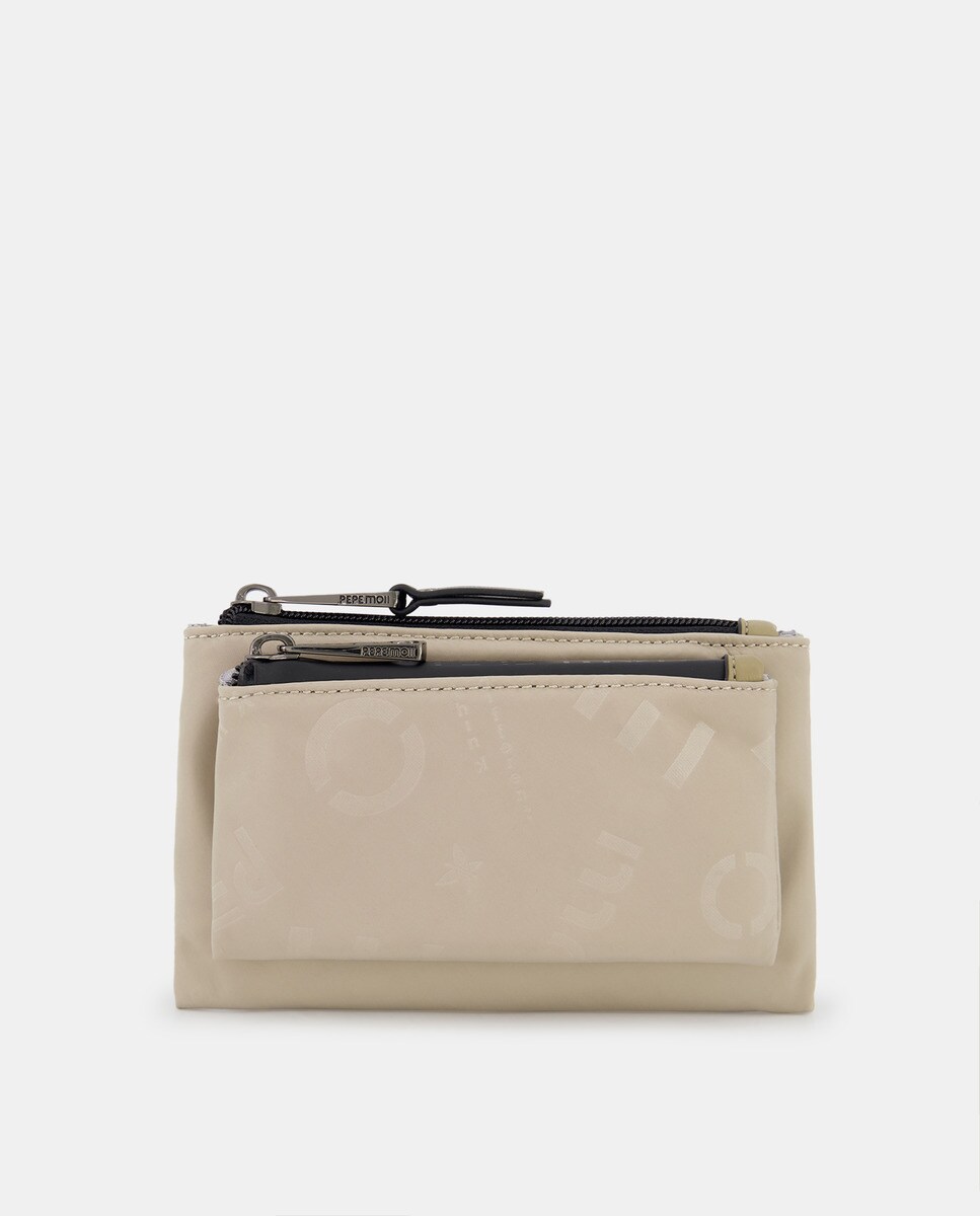 Portemonnaie gris à double compartiment zippé