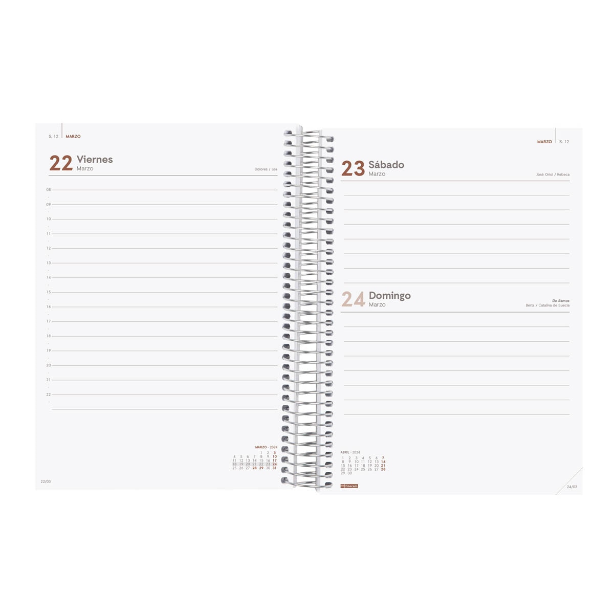 Agenda espiral año 2024 1/4 - 155x212 1 día página Finocam verde Multicolor-2