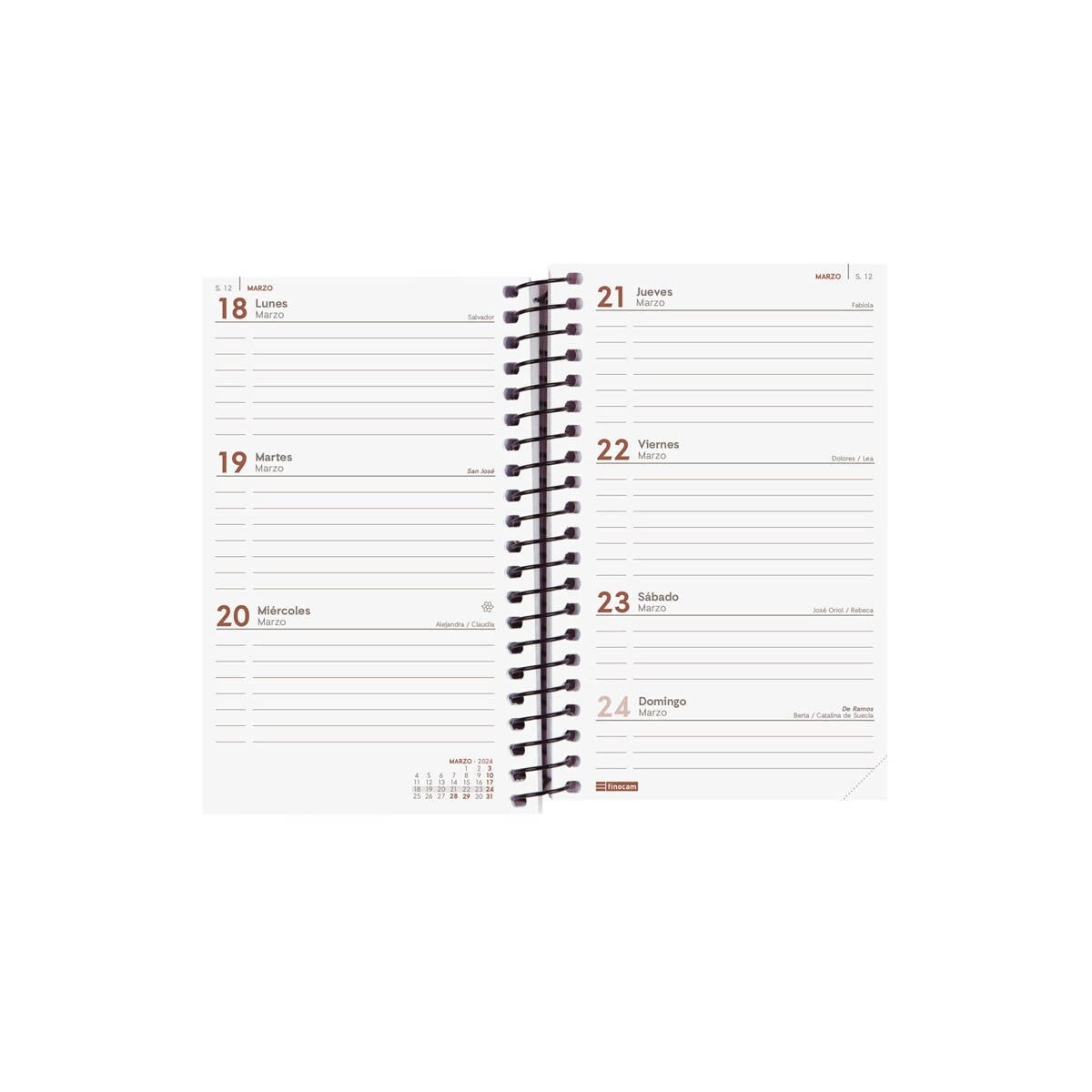 Agenda año 2024 Espiral Opaque E3 - 79x127 semana vista horizontal Finocam azul Azul-4