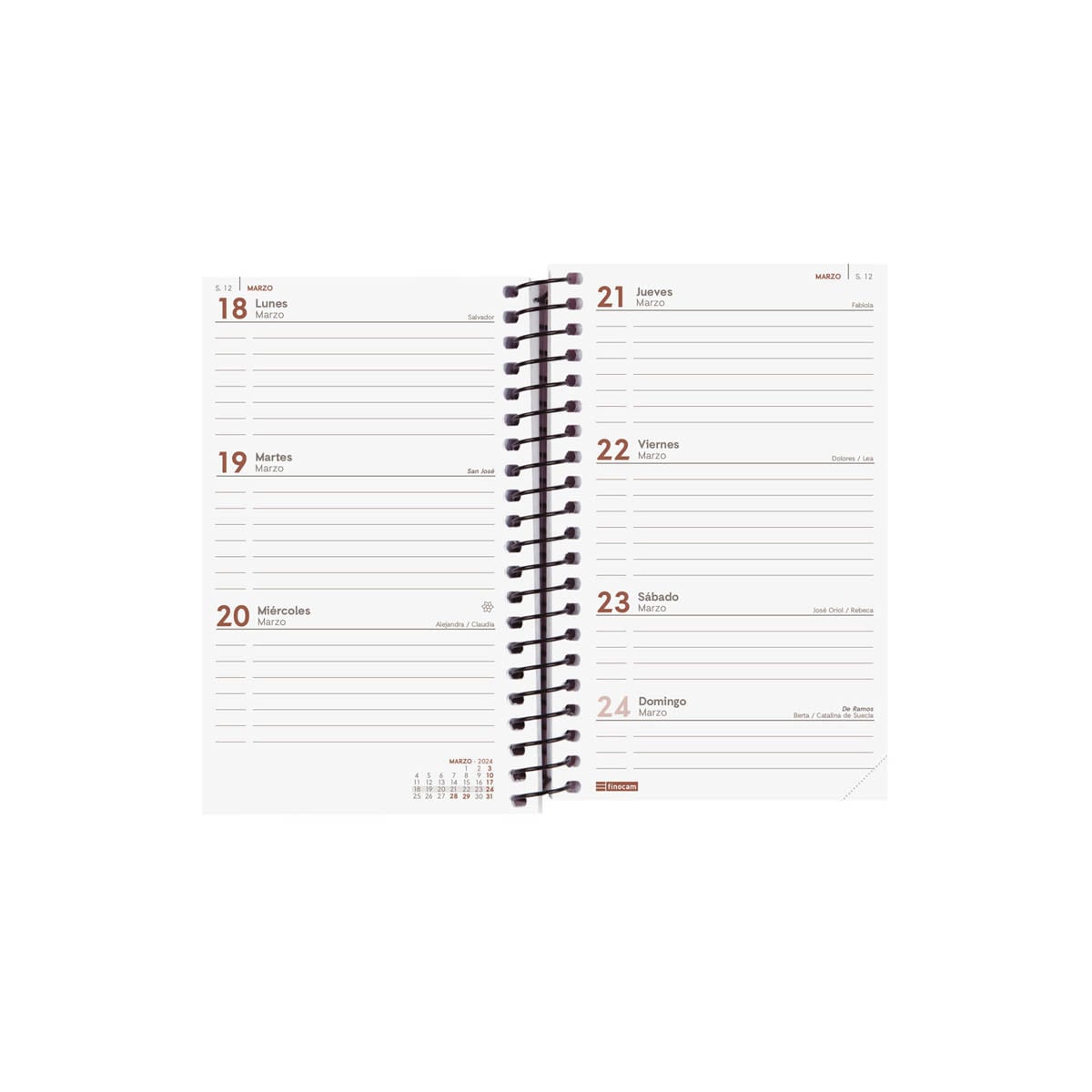 Agenda año 2024 Espiral Opaque E3 - 79x127 semana vista horizontal Finocam negro Negro-4