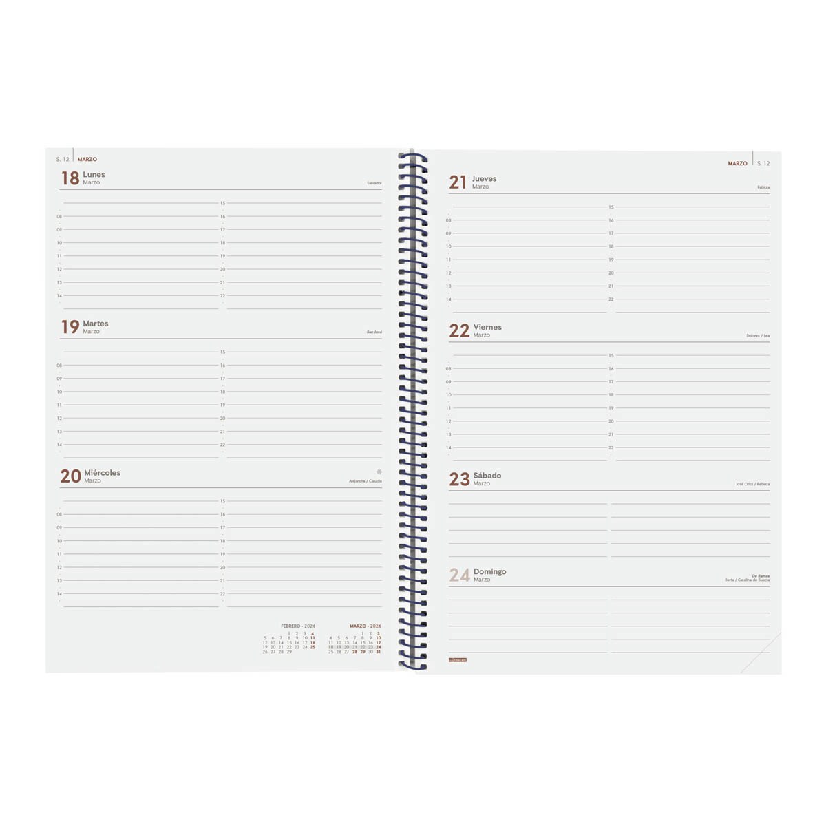 Agenda año 2024 Espiral Year E40 - 210x297 semana vista horizontal Finocam azul Azul-4